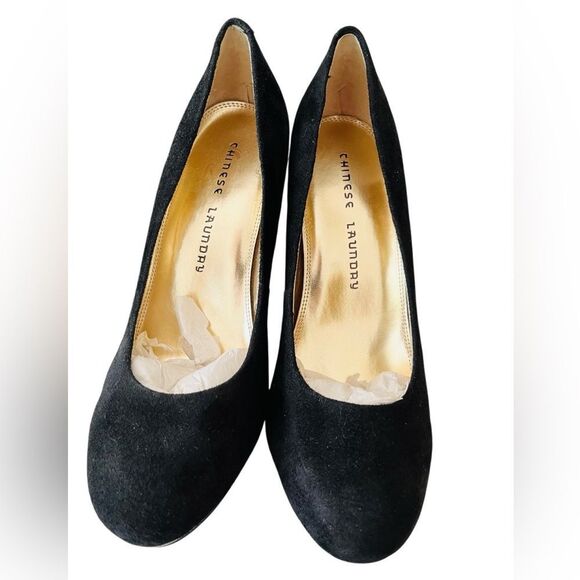 NWOT Chinese Laundry Black Suede Keep Up Platform Chunky Heel Pumps size 7.5. - Picture 3 of 8